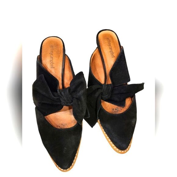 Jeffrey Campbell Cyrus Bow Black Suede Slip On Mule Heel Anthropologie | 7.5 - Picture 9 of 14